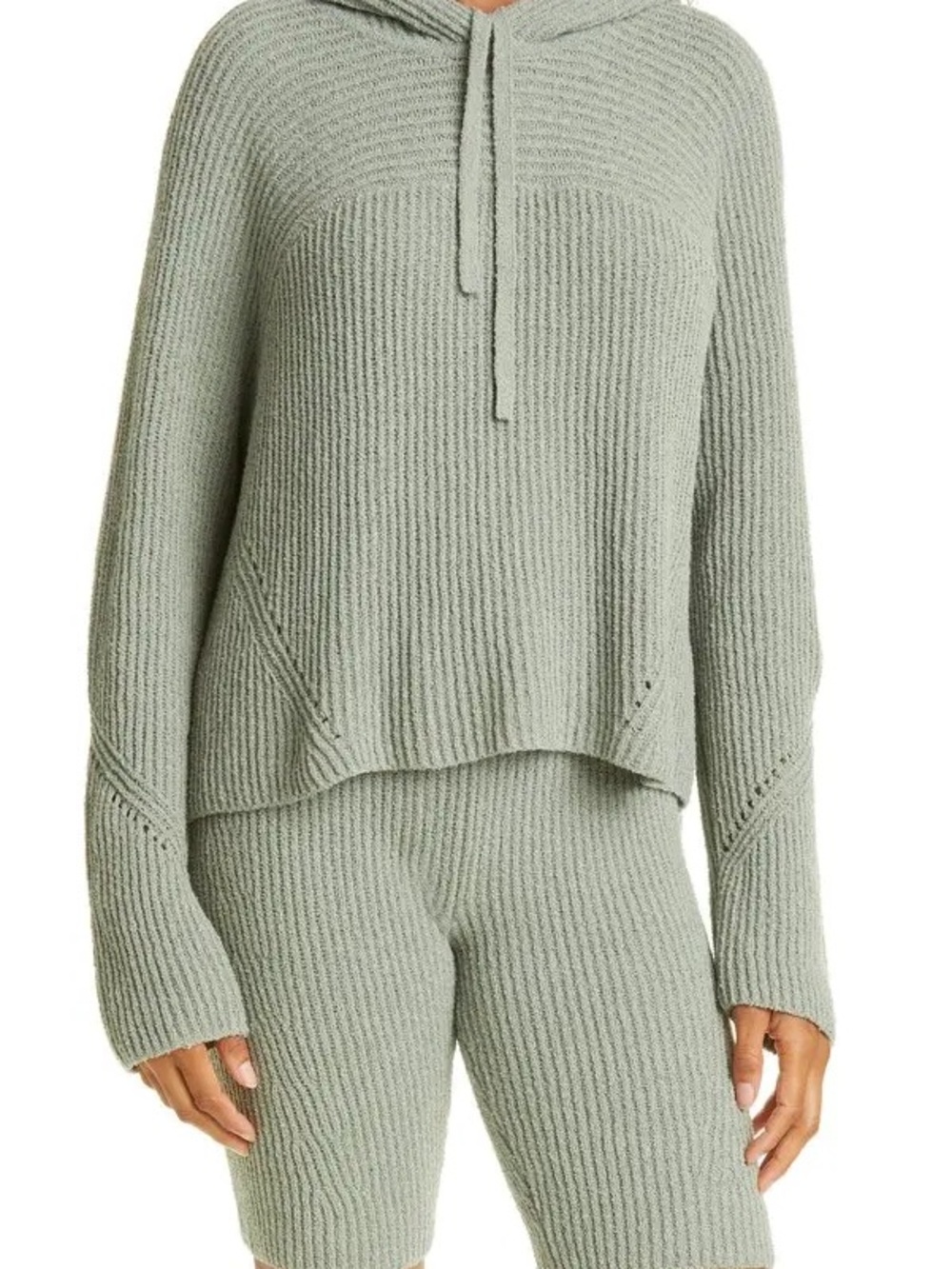 rag & bone Sunny Ribbed Hooded Pullover Sweater in Sage Green